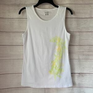Columbia Sportswear Company White Tank Top with Green Yellow Butterfly Flowers L